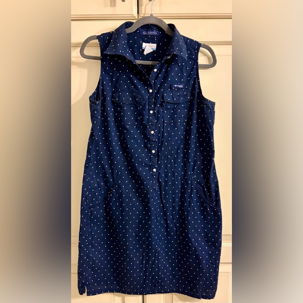 Columbia Bonehead Sleeveless Dress with White Dots PFG. Large